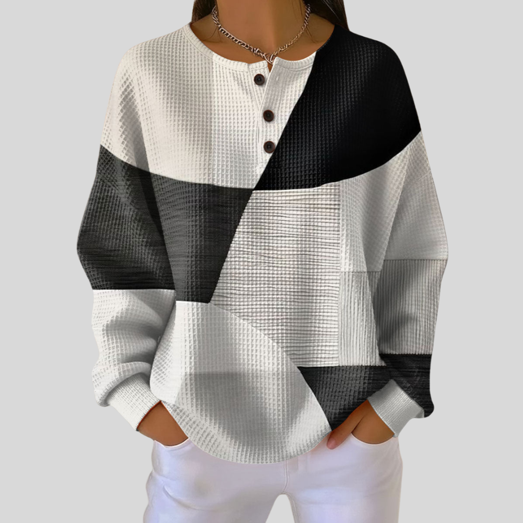 Rieneke | Neule Henley waffle-kuvioinnilla