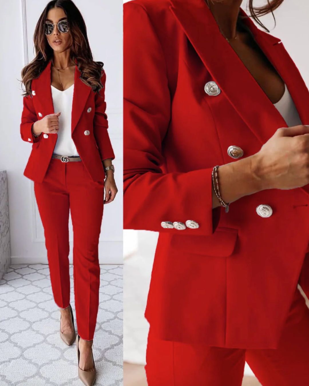 Maria | Naisellinen eleganssi mekko kaksinkertaisilla napeilla ja slim-fit leikkauksella