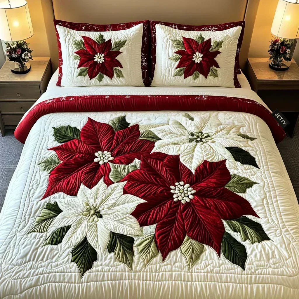 Pehmeä 3-osainen Vuodevaatesarja – Talven Poinsettia