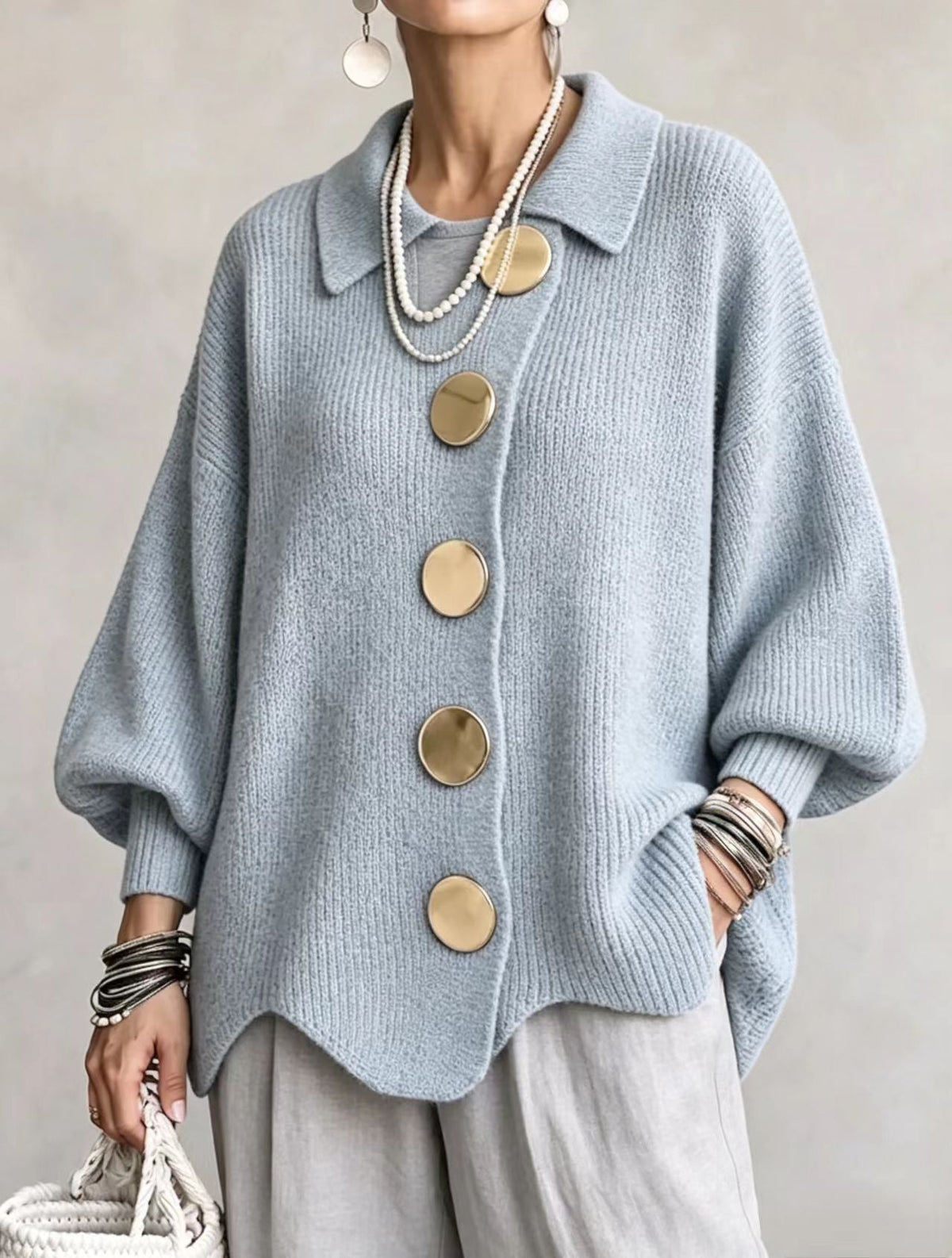 Isadora | Ylipitkä Cardigan, jossa on Suuret Metallipainikkeet