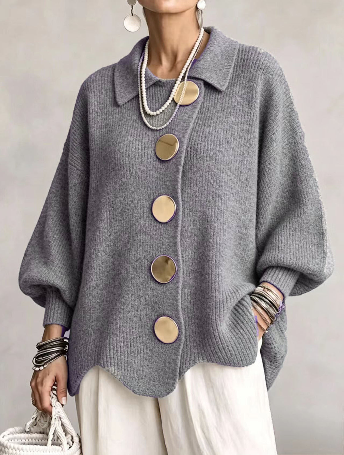 Isadora | Ylipitkä Cardigan, jossa on Suuret Metallipainikkeet