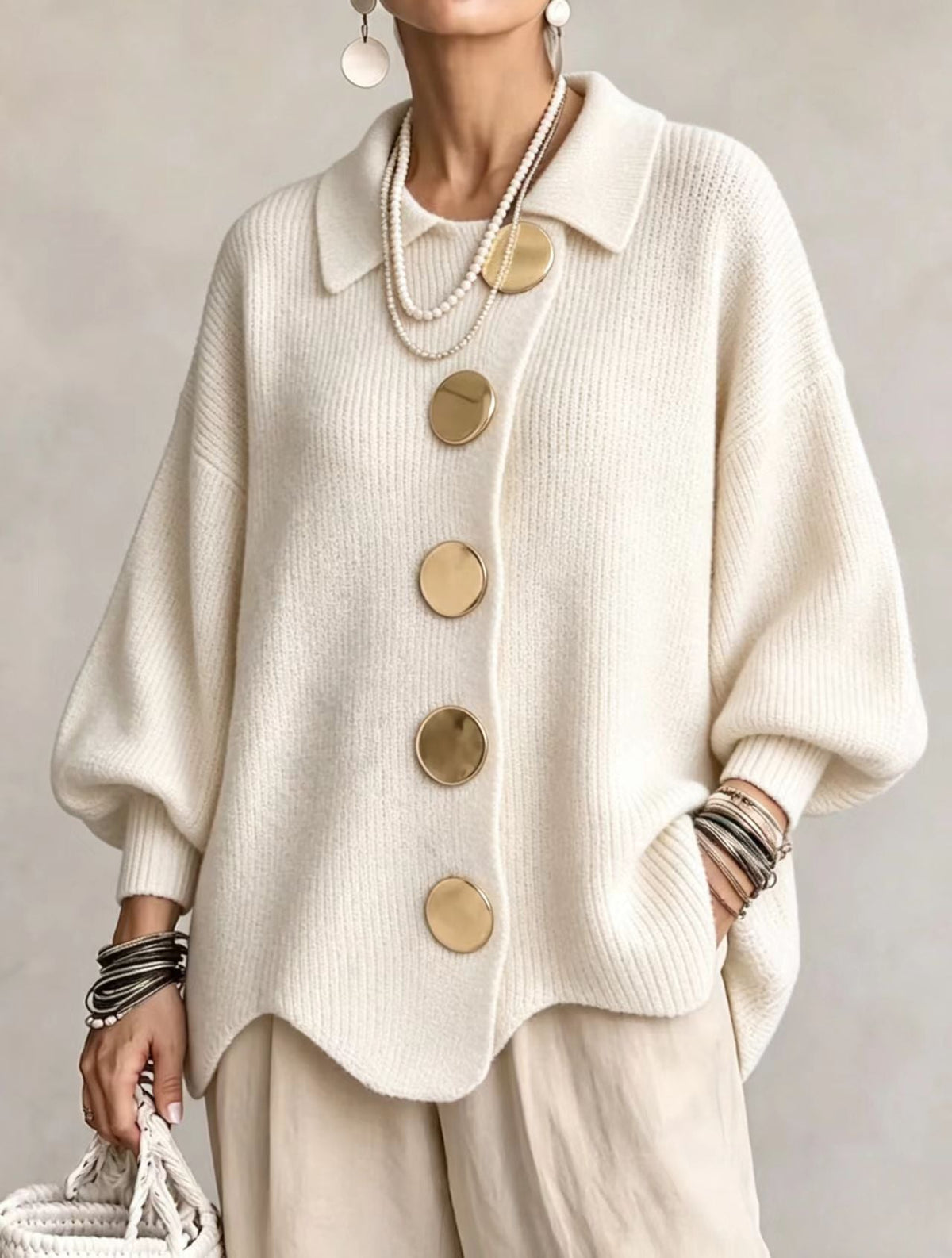 Isadora | Ylipitkä Cardigan, jossa on Suuret Metallipainikkeet