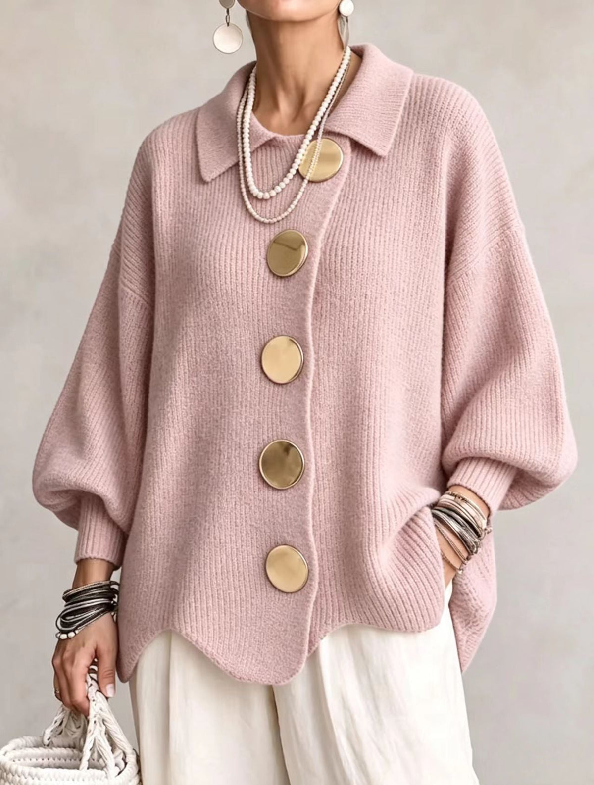 Isadora | Ylipitkä Cardigan, jossa on Suuret Metallipainikkeet