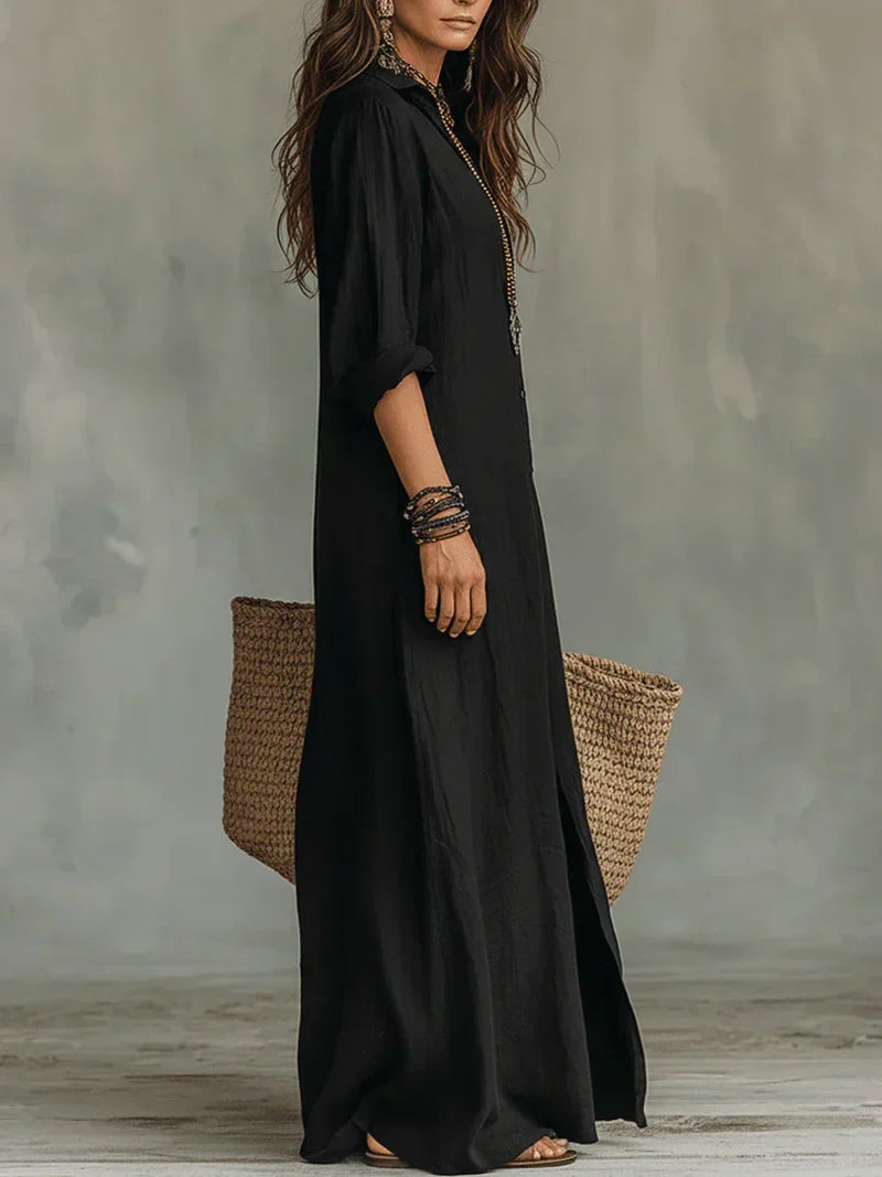 Céline™ | Musta Maxi Mekko Napilla