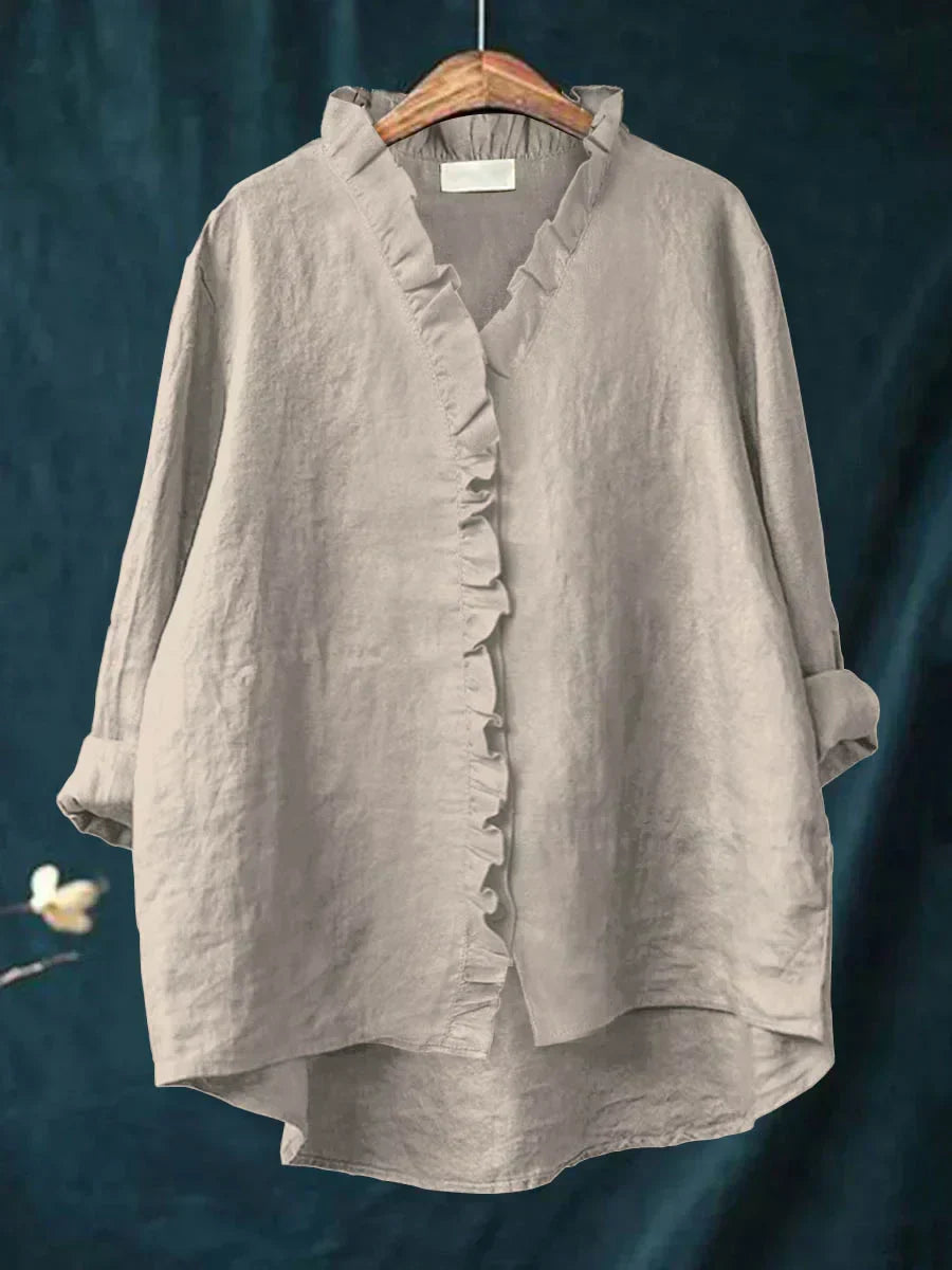 Lily | Puuvilla-linjakangas röyhelöblouse
