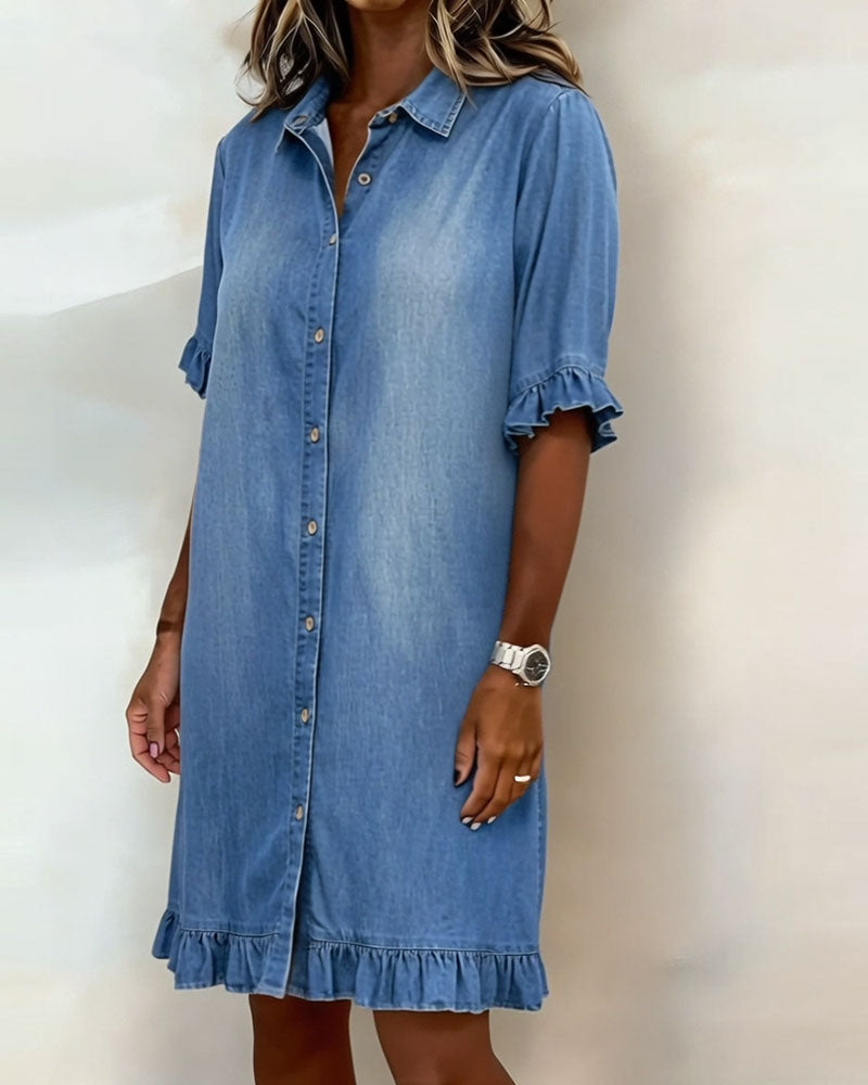 Van Delft Mode® | Mukava denim-mekko imartelevilla rypytyksillä