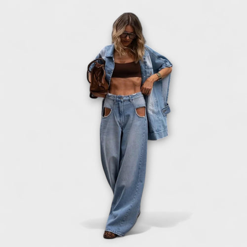 Blair - Laajasti leikattu vetoketjullinen denim-asu ilman puseroa