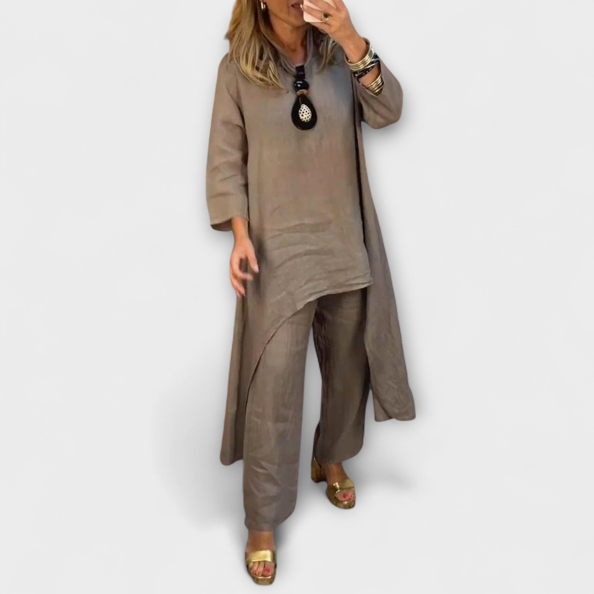 Tabea - Pellavainen puku round neck with cut-out