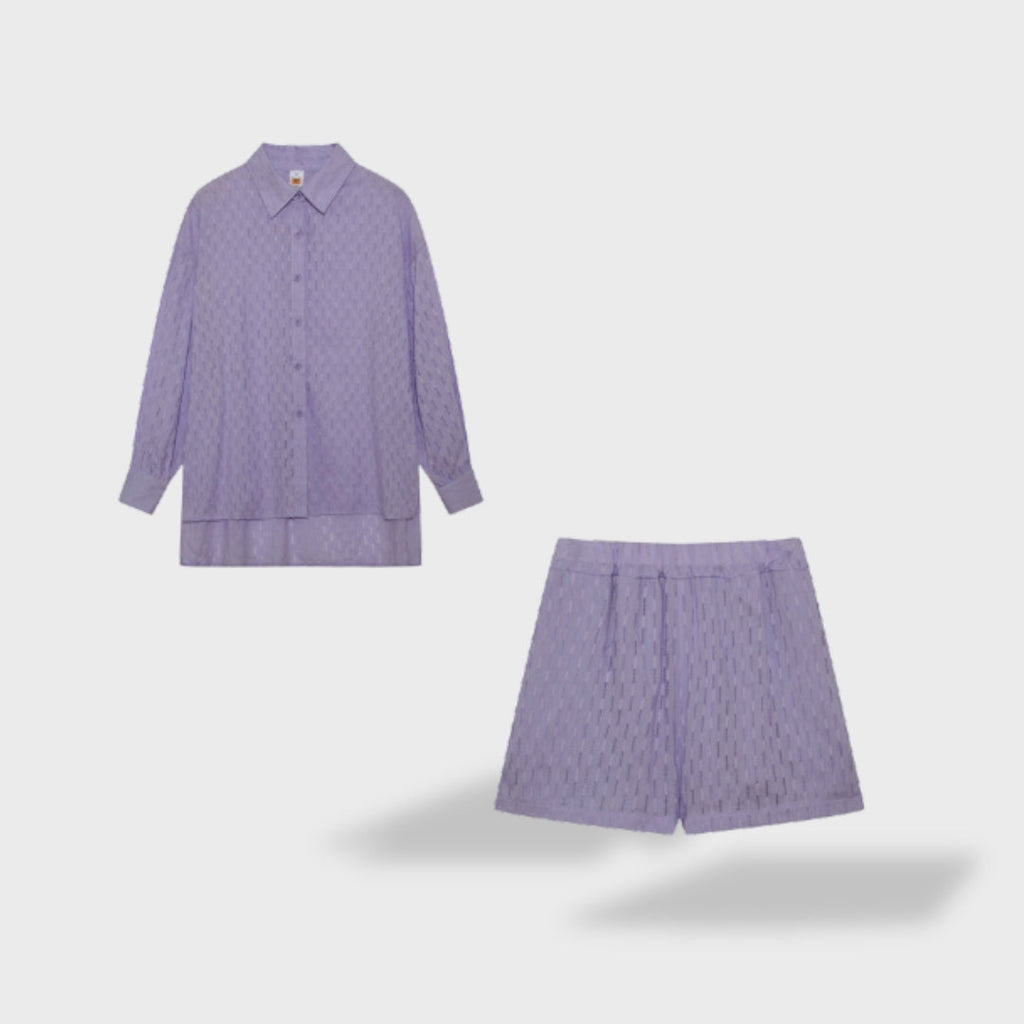 Maud | Tyylikäs paita- ja shorttiasetti pellava-piknik puuvillasta