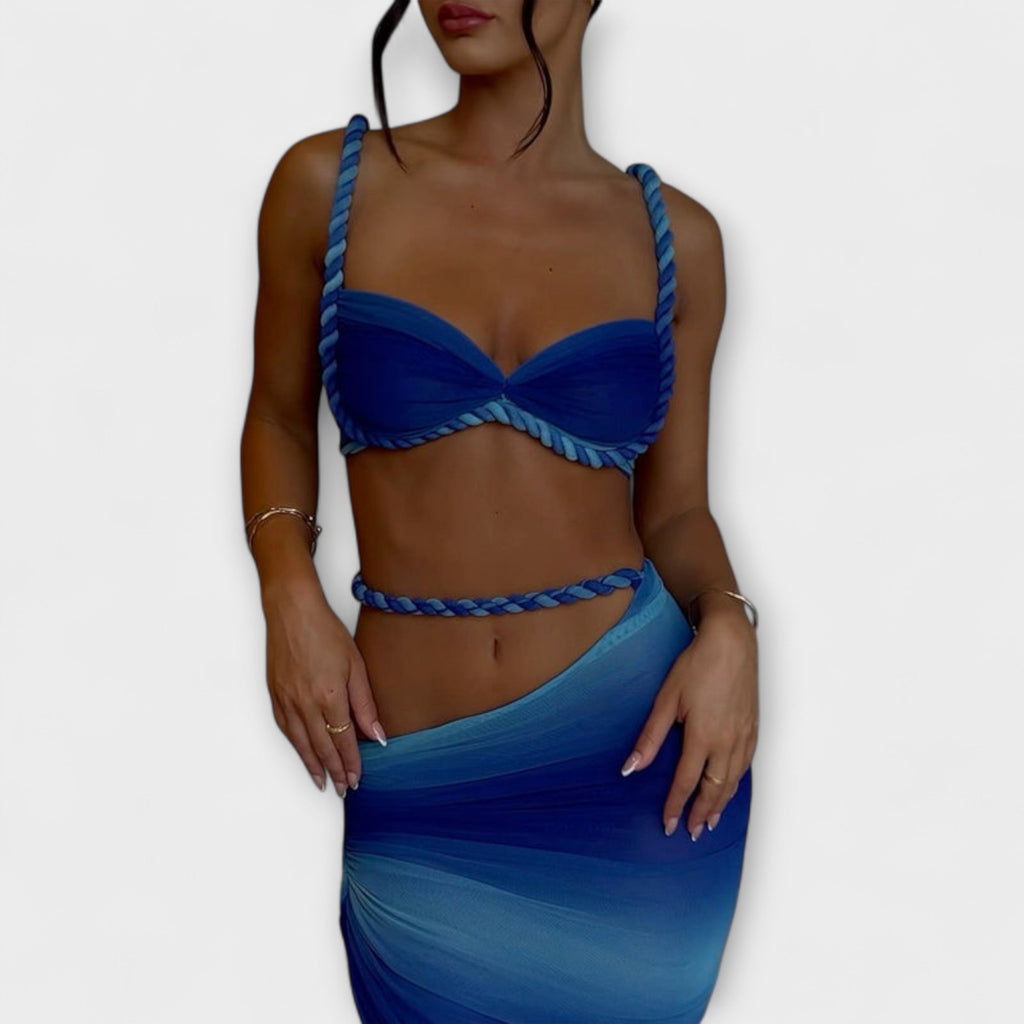 Jane - Tyylikäs gradientti Flet crop-top ja yllähelmainen setti